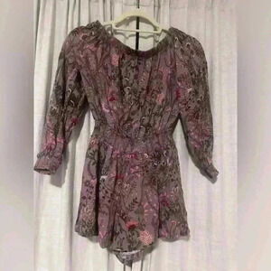 Free People Floral Romper with Smocked Waist & Open Back, Purple/Pink, XS Spring